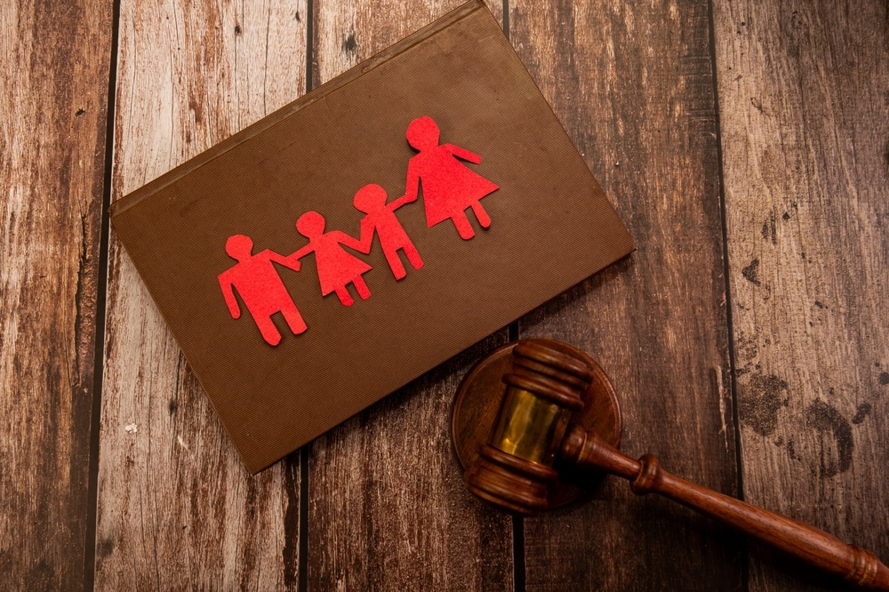 PaperFamilyGavelAndLawBookSymbolizeLegalBattlesOver